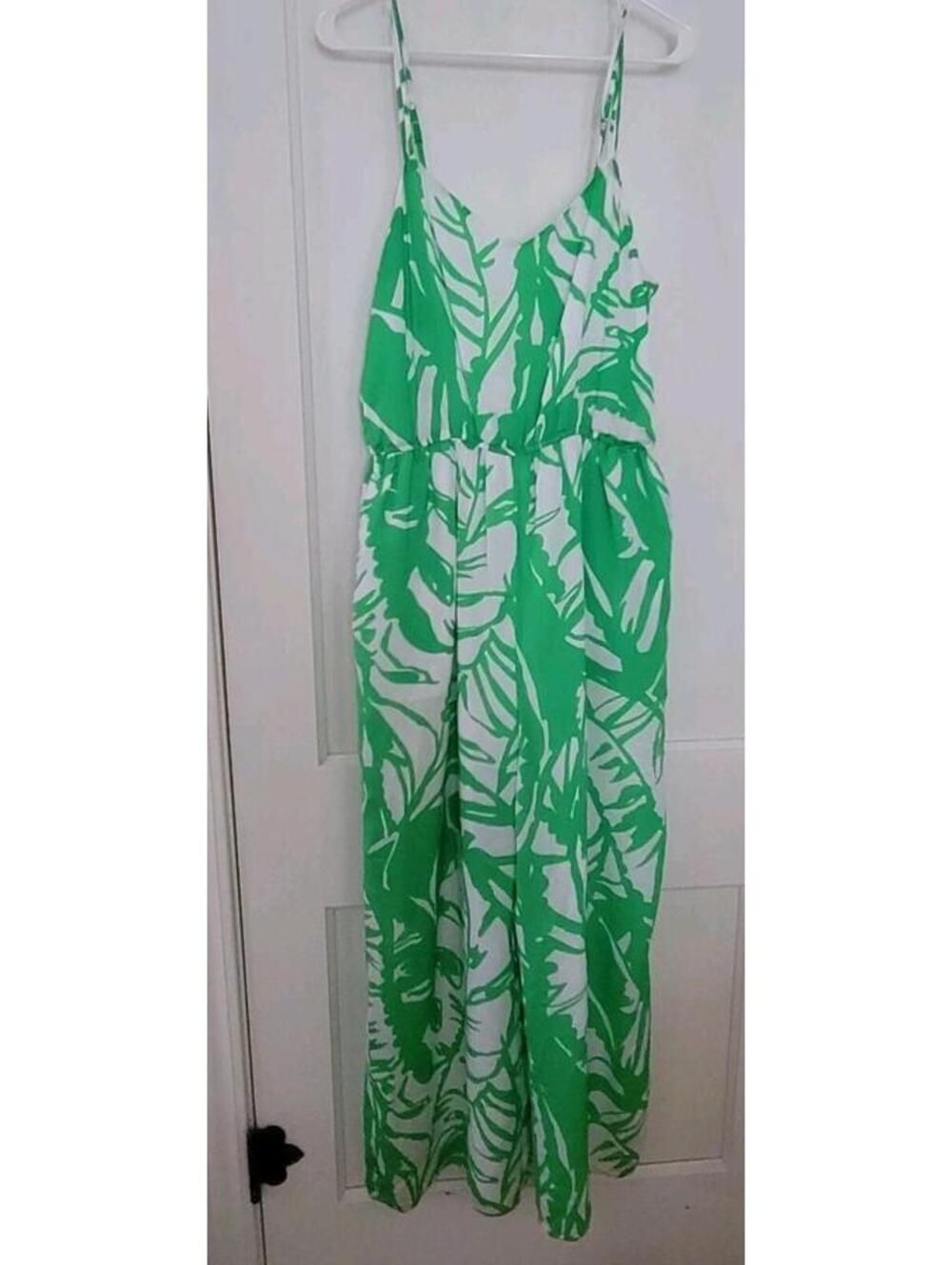 Lilly Pulitzer Green and White Tropical Print Jumpsuit